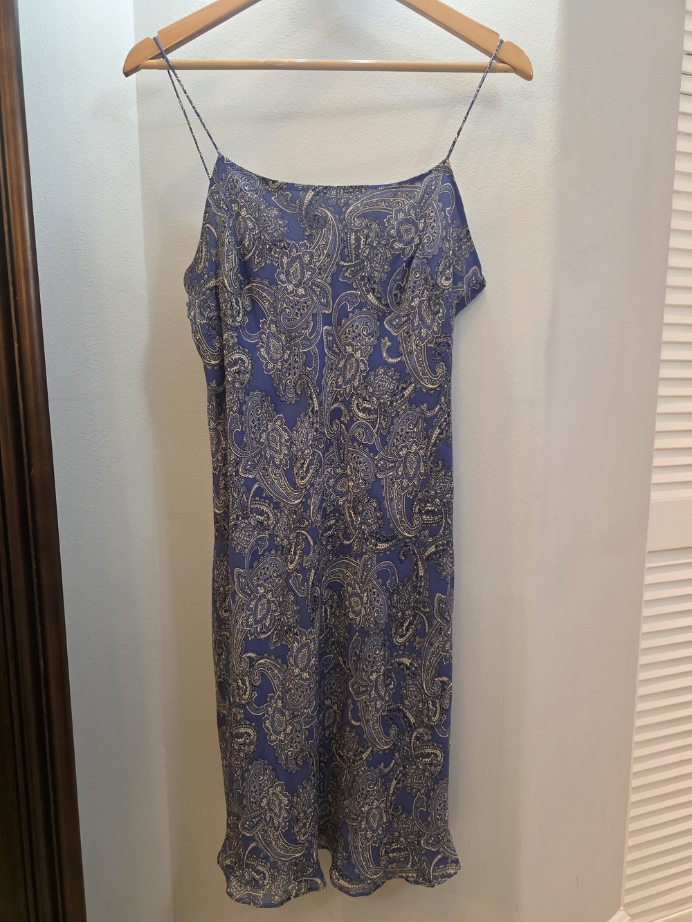 Ann Taylor 100% Silk Western Blue Paisley Slip Midi Dress